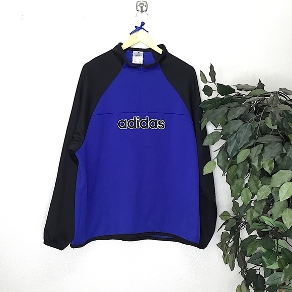 Adidas Bright Blue and Black Quarter Zip Sweatshirt - Picture 1 of 7